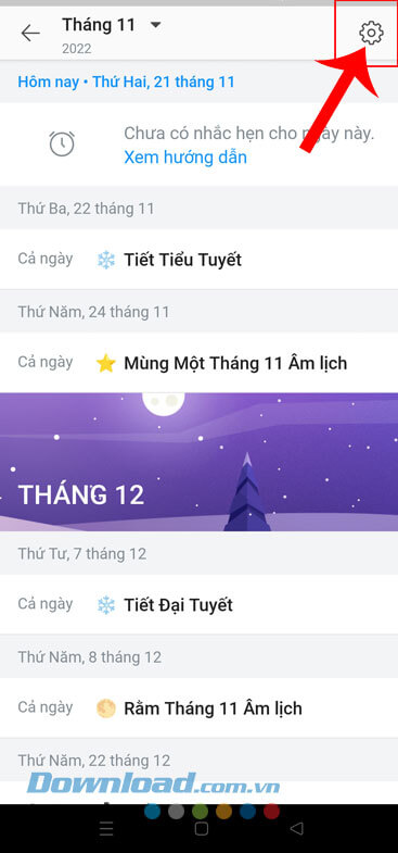 Nhấn vào biểu tượng cài đặt