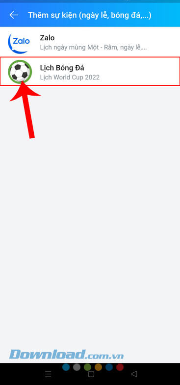 Chạm vào mục Lịch Bóng đá