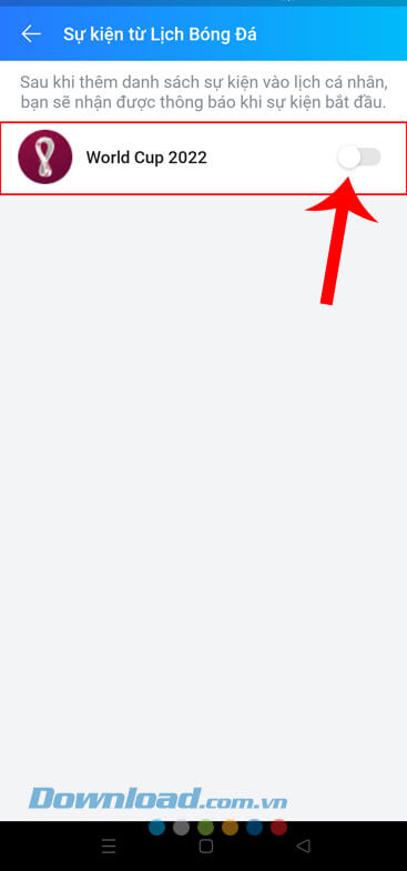 Bật công tắc tại mục World Cup 2022