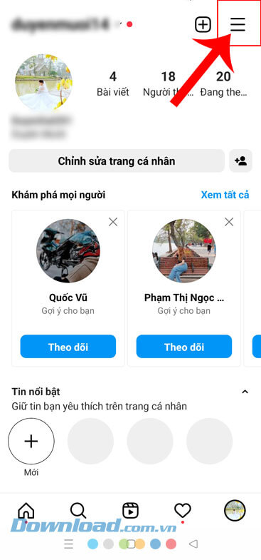 Ấn vào biểu tượng ba dấu gạch ngang