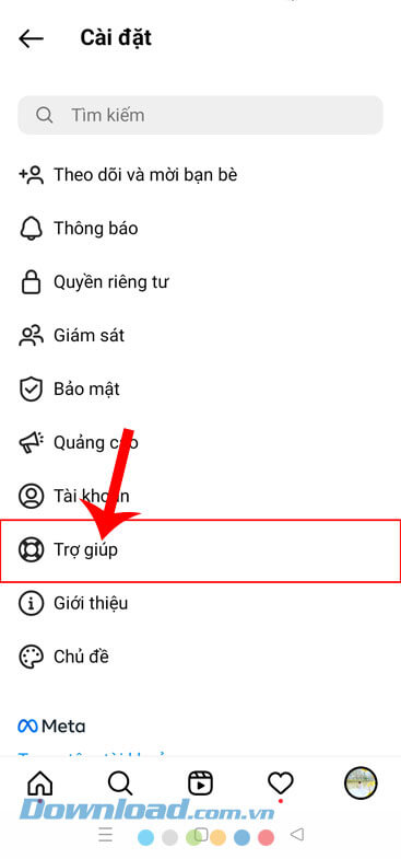 Nhấn vào mục Trợ giúp