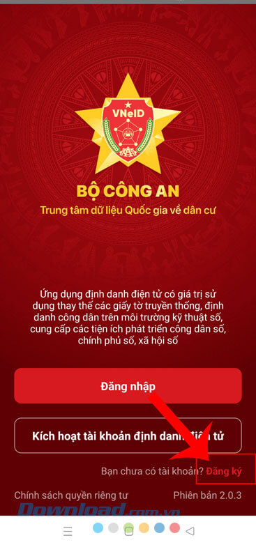 Chạm vào nút Đăng ký