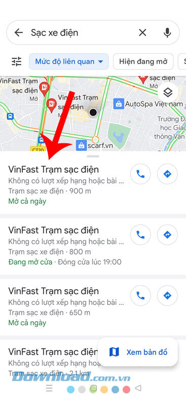Nhấn vào một trạm sạc xe điện bất kỳ