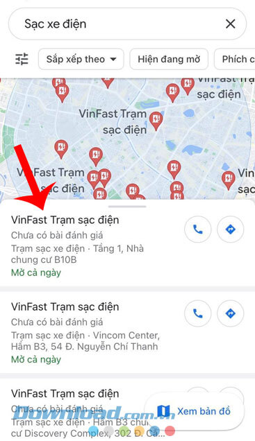 Ấn vào mục Trạm sạc xe điện bất kỳ