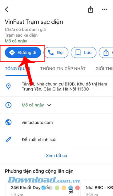 Chạm vào mục Đường đi