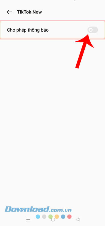 Gạt công tắc ở mục Cho phép thông báo