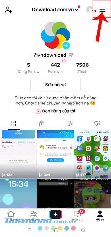 Ấn vào biểu tượng ba dấu gạch ngang