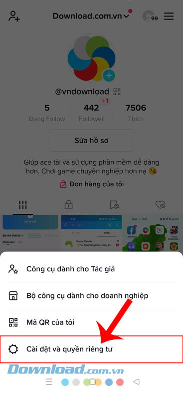 Chạm vào mục Cài đặt và quyền riêng tư