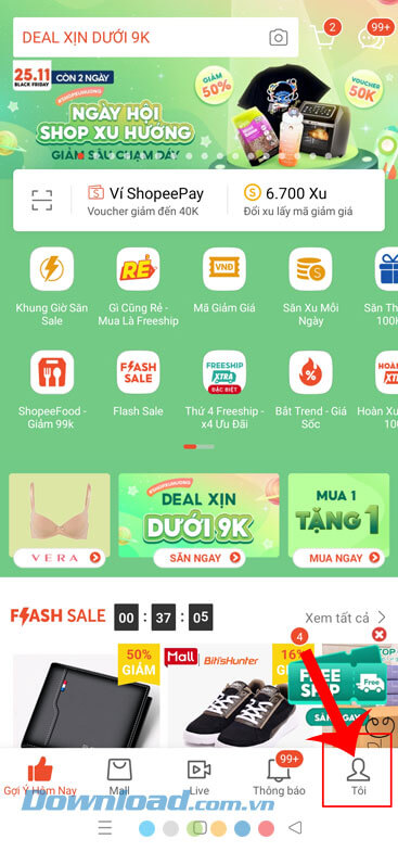 Ấn vào biểu tượng tài khoản 