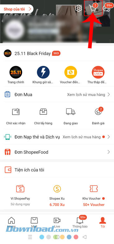 Chạm vào biểu tượng cài đặt