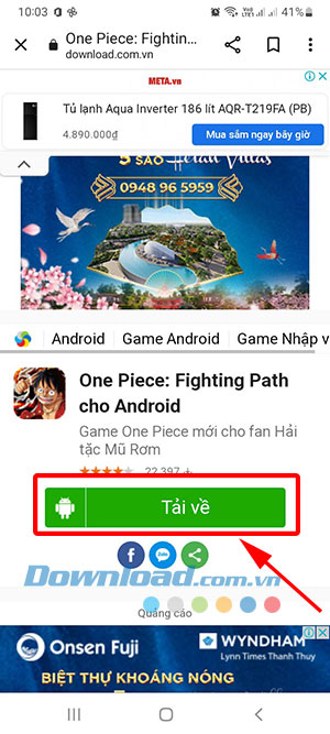 Ấn nút Tải về để mở sang trang tải One Piece Fighting Path APK 