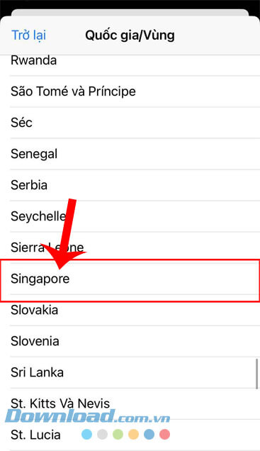  Chọn quốc gia Singapore