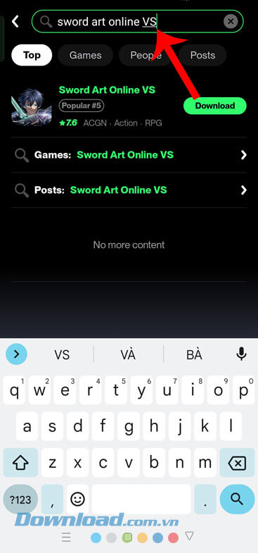 Nhập từ khóa “Sword Art Online VS”