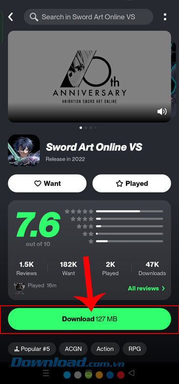 Chạm vào nút Download