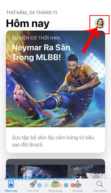 Nhấn vào biểu tượng ảnh đại diện 