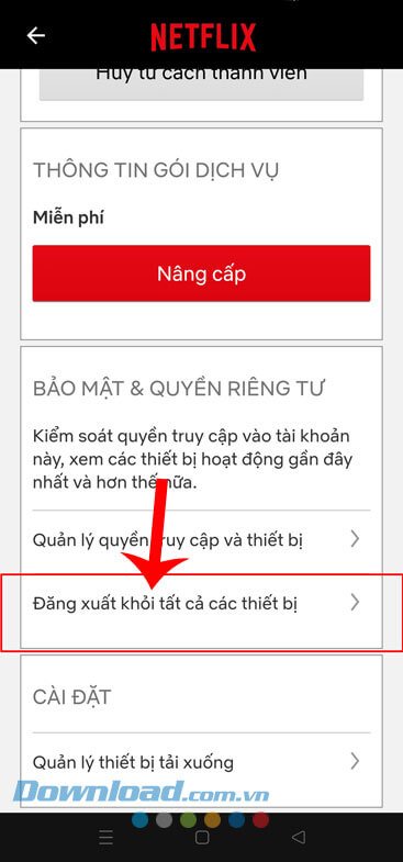 Chạm vào mục Đăng xuất khỏi tất cả các thiết bị
