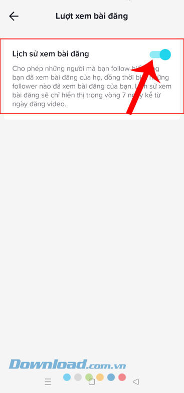 Gạt công tắc tại mục Lượt xem bài đăng