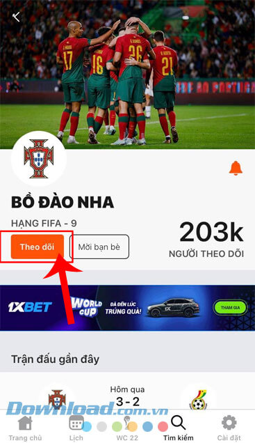 Ấn vào nút Theo dõi