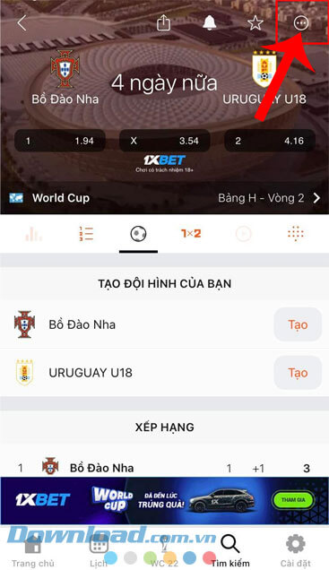 Nhấn vào biểu tượng dấu ba chấm