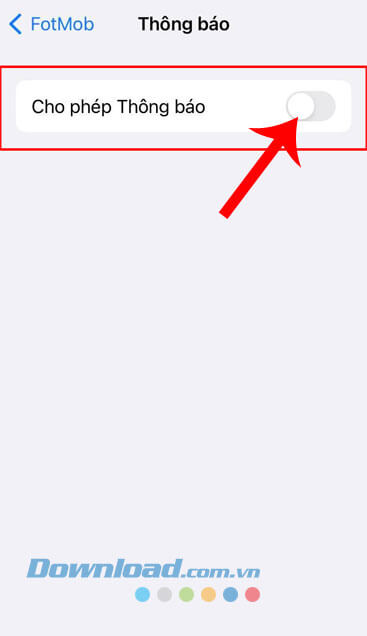 Gạt và bật công tắc tại mục Cho phép Thông báo