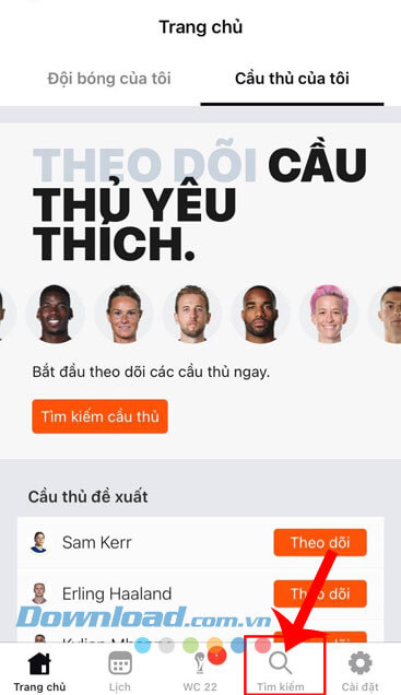 Chạm vào biểu tượng tìm kiếm