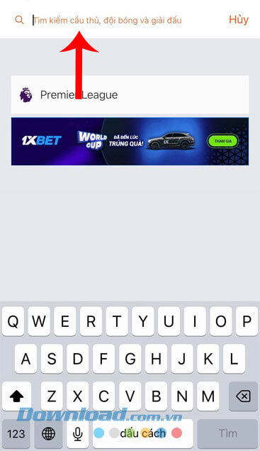 Nhập tên đội bóng hoặc cầu thủ mà mình thích