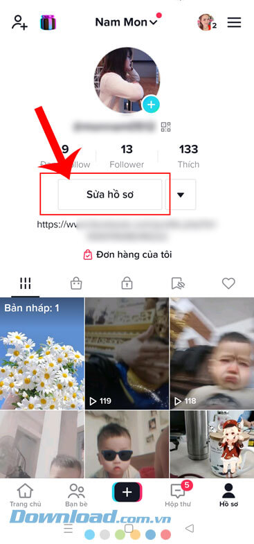 Nhấn vào nút Sửa hồ sơ