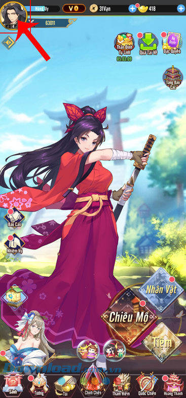 Ấn vào biểu tượng ảnh đại diện