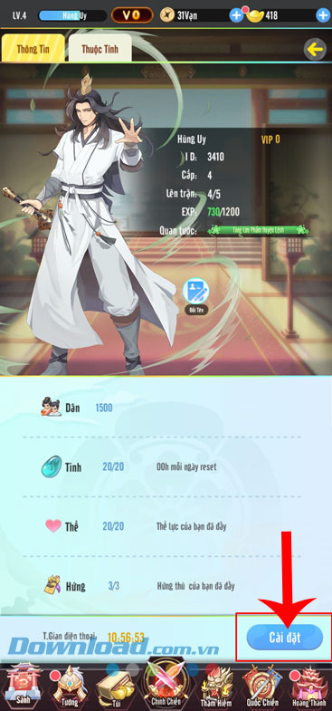 Chạm vào nút Cài đặt