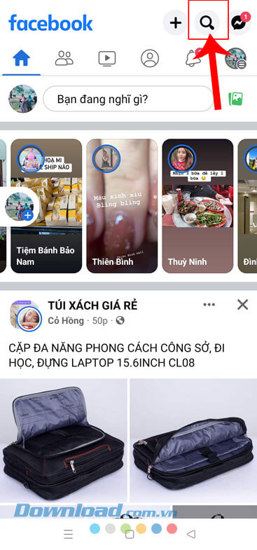 Ấn vào biểu tượng tìm kiếm