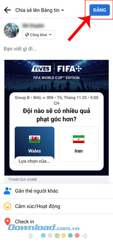 Chạm vào nút Đăng