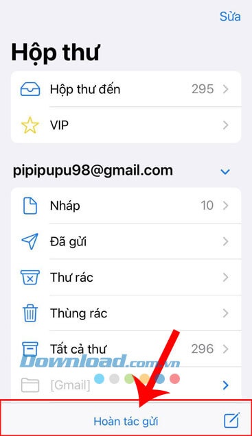 Ấn vào nút Hoàn tác gửi