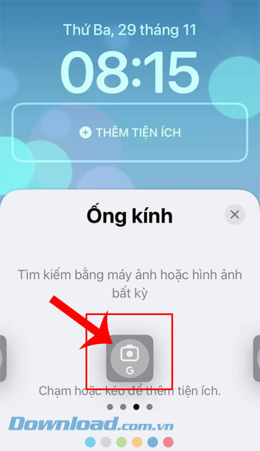 Chọn mục tiện ích Ống kính