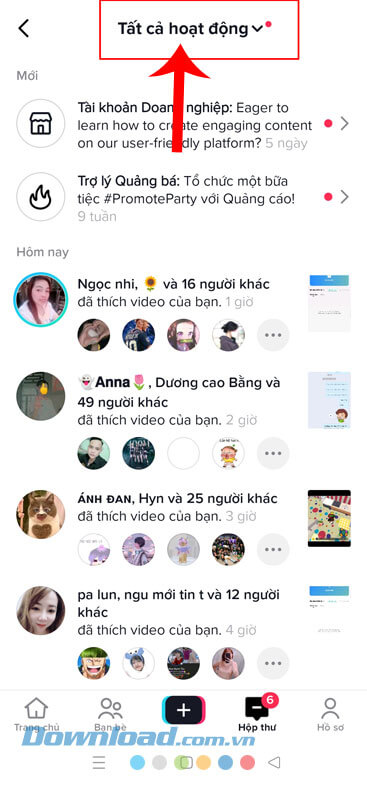 Nhấn vào mục Tất cả hoạt động