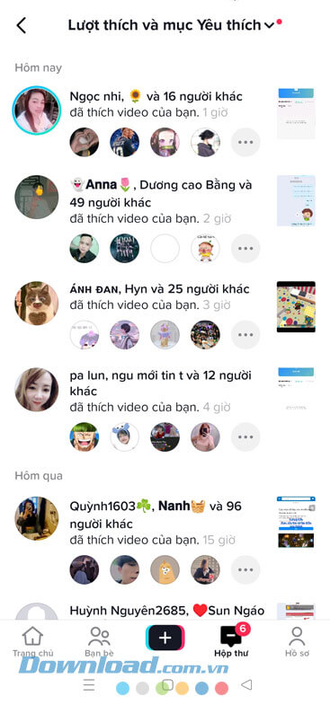 Trên màn hình hiển thị những người đã thích video TikTok