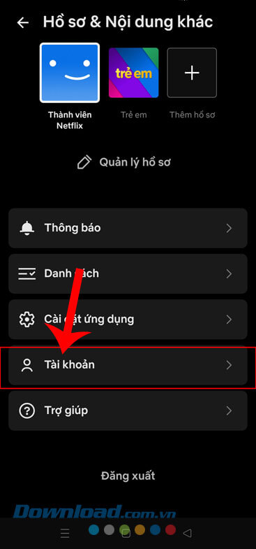 Chạm vào mục Tài khoản 