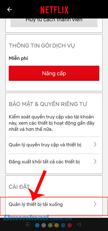 Nhấn vào mục Quản lý thiết bị tải xuống