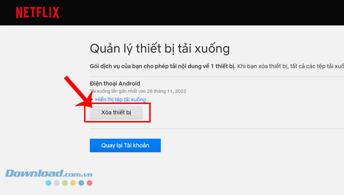 Nhấp chuột vào nút Xóa thiết bị