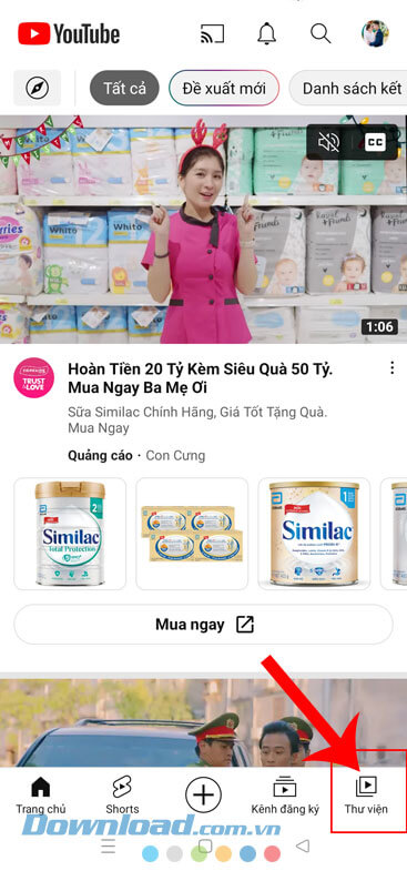 Ấn vào mục Thư viện