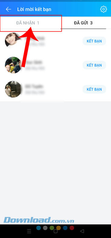 Nhấn vào mục Đã nhận