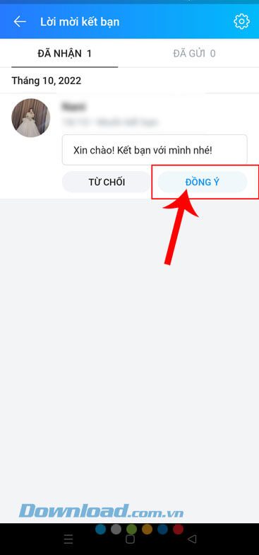 Chạm vào nút Đồng 
