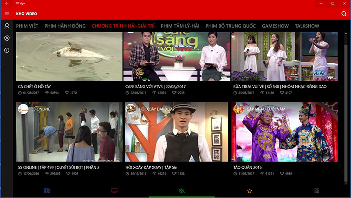 Giao diện ứng dụng VTV Go trên máy tính