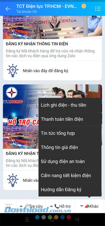Thanh toán tiền điện trên Zalo