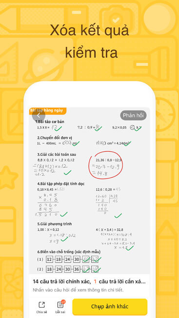Xóa kết quả kiểm tra