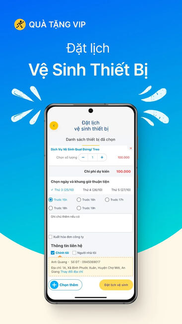 Đặt lịch vệ sinh thiết bị