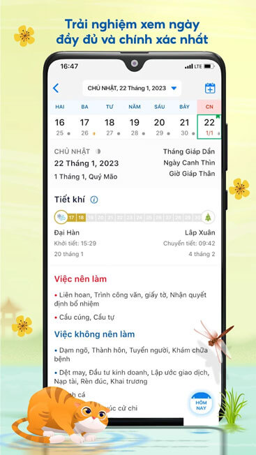 Xem ngày, tháng đầy đủ