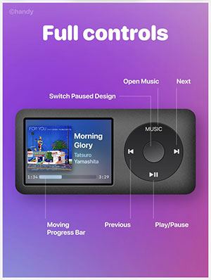 iPod widget trên iPhone có thể thực hiện đầy đủ các điều khiển như dừng, phát nhạc,...