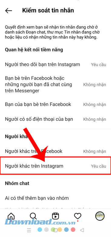 Chạm vào mục Người khác trên Instagram