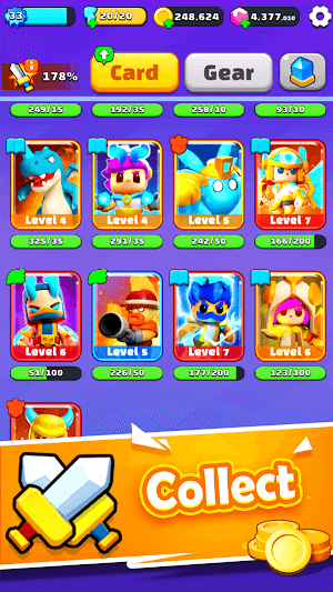 Thu thập nhiều thẻ chiến binh và trang bị khác nhau