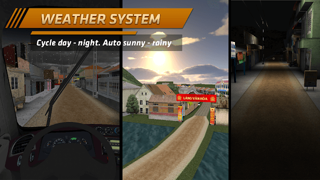 Game Minibus Simulator Vietnam có hệ thống thời tiết mưa, chu kỳ ngày đêm thay đổi tự động